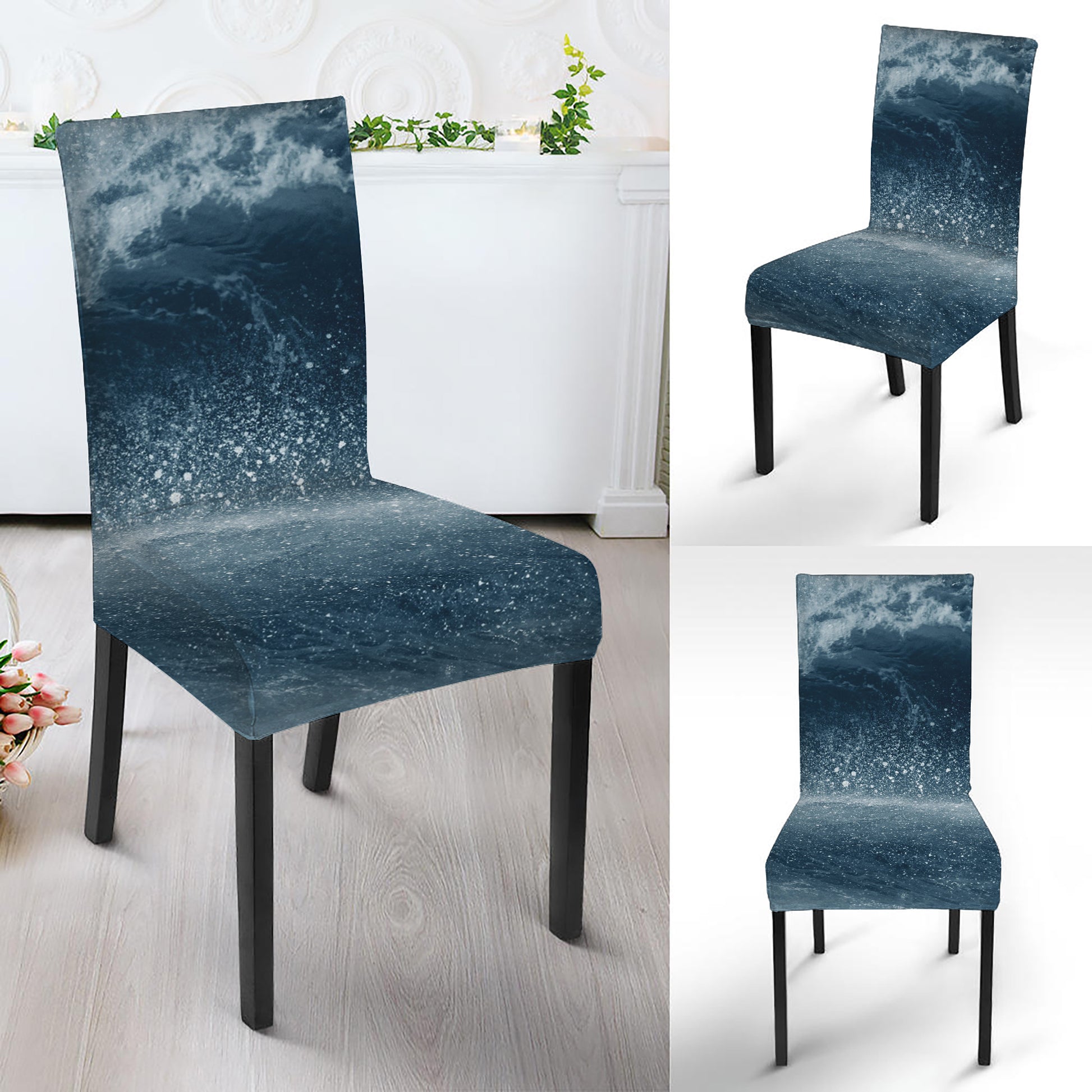 Ocean Wave Print Dining Chair Slipcover