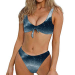 Ocean Wave Print Front Bow Tie Bikini