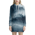 Ocean Wave Print Hoodie Dress