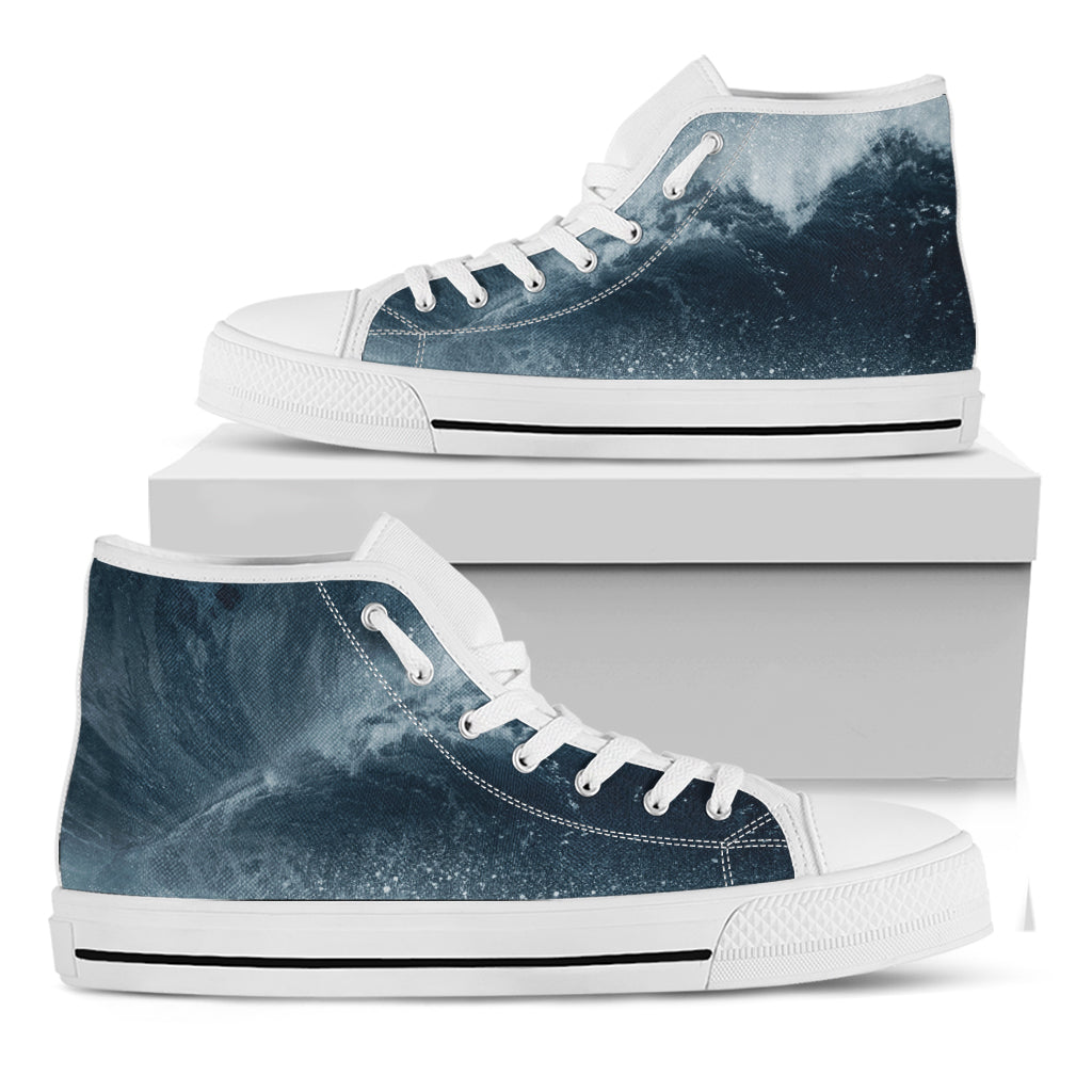 Ocean Wave Print White High Top Shoes