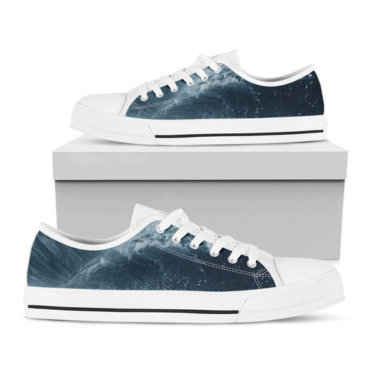 Ocean Wave Print White Low Top Shoes