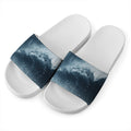 Ocean Wave Print White Slide Sandals