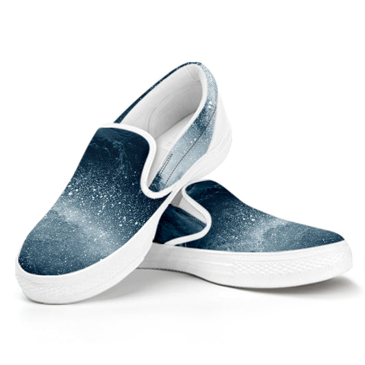 Ocean Wave Print White Slip On Shoes