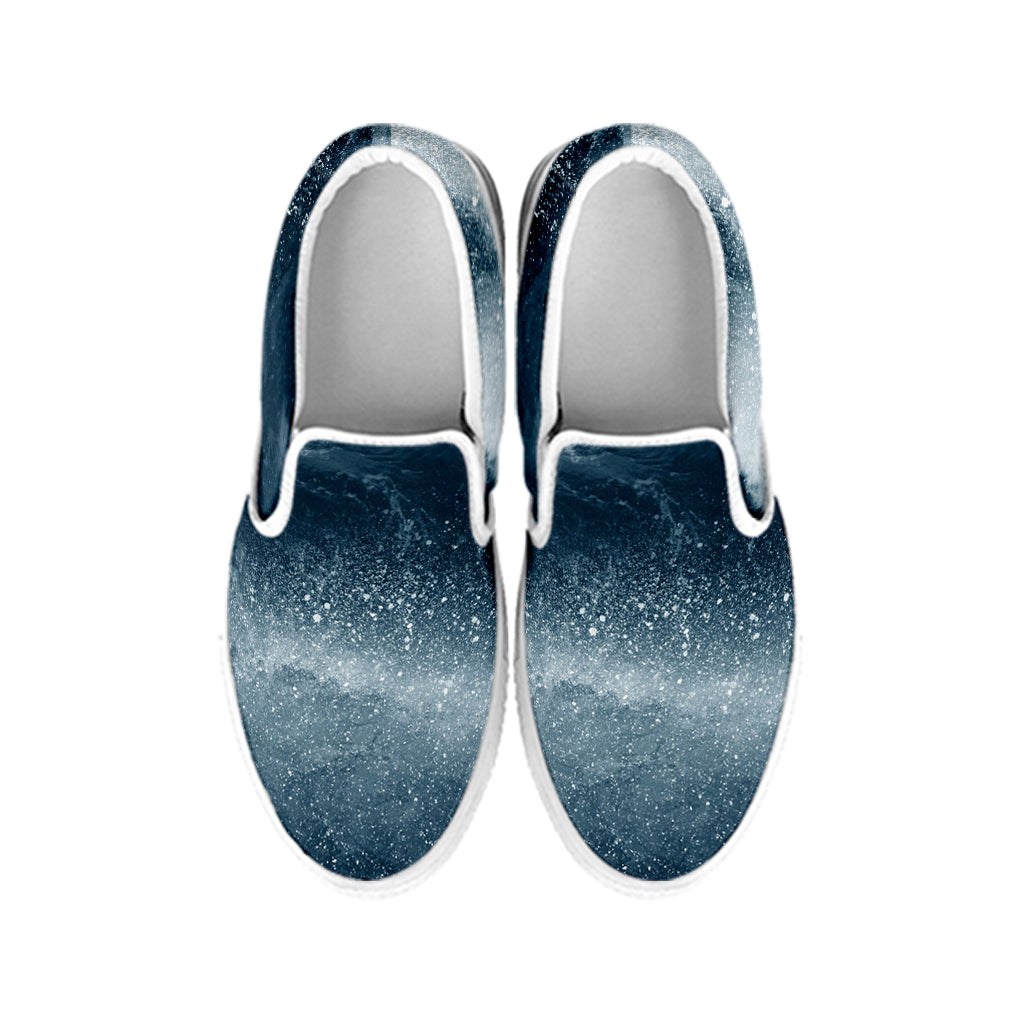 Ocean Wave Print White Slip On Shoes