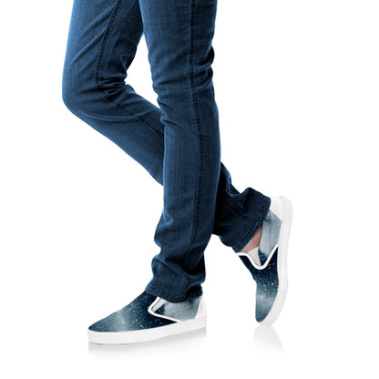 Ocean Wave Print White Slip On Shoes