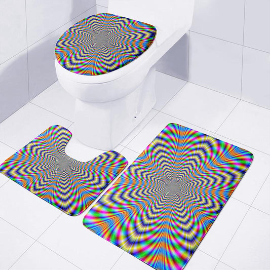 Octagonal Psychedelic Optical Illusion 3 Piece Bath Mat Set