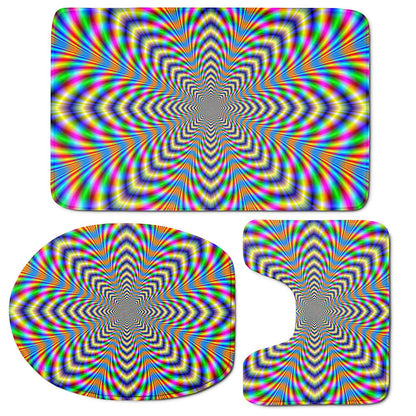 Octagonal Psychedelic Optical Illusion 3 Piece Bath Mat Set