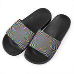 Octagonal Psychedelic Optical Illusion Black Slide Sandals