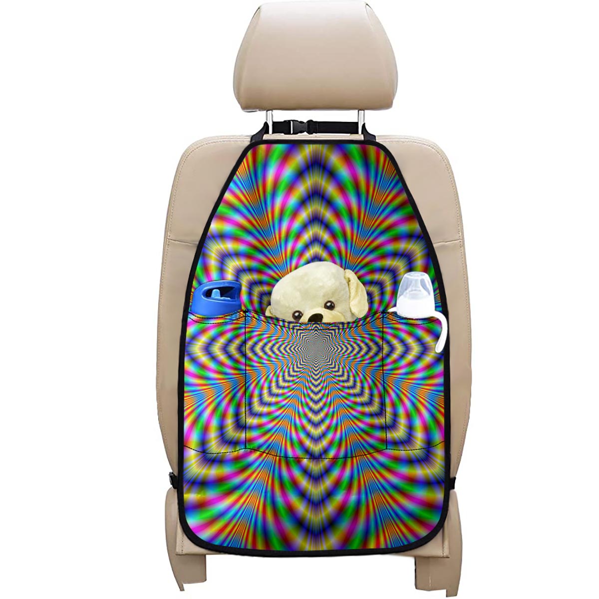 Octagonal Psychedelic Optical Illusion Car Seat Organizers