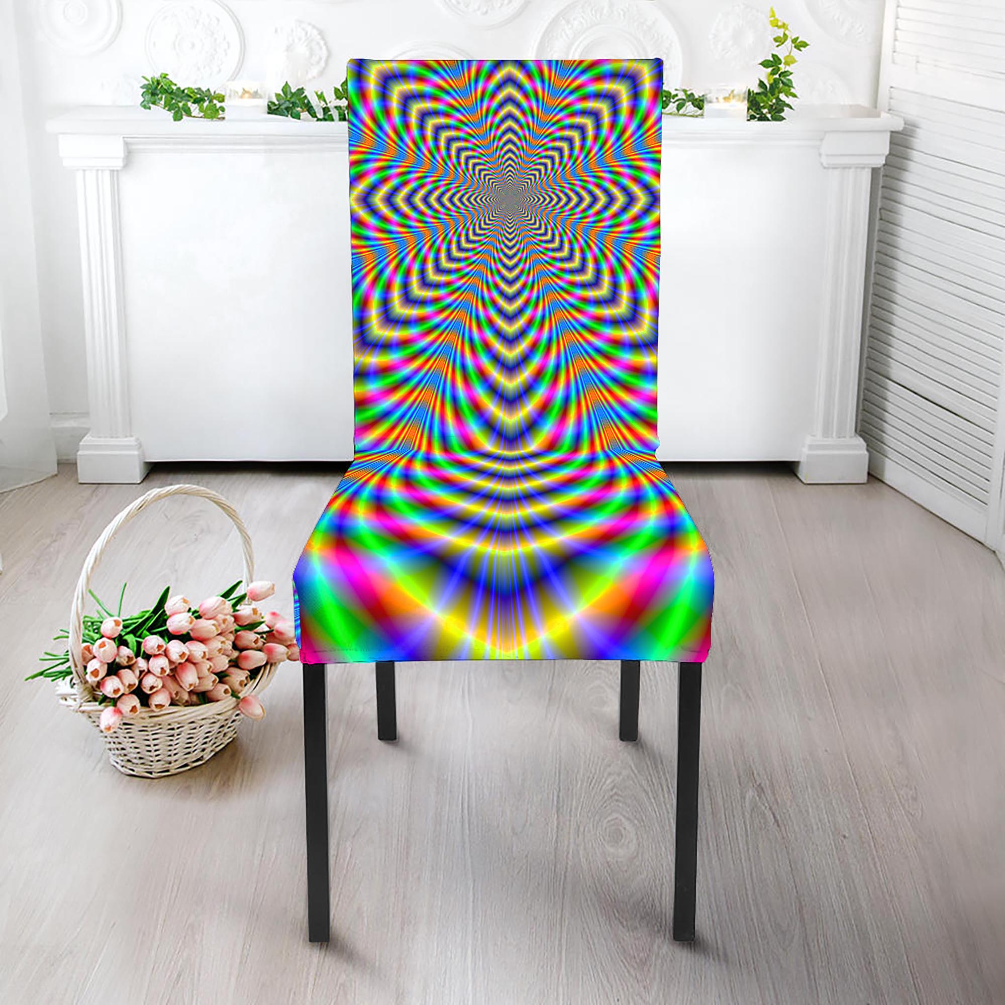 Octagonal Psychedelic Optical Illusion Dining Chair Slipcover