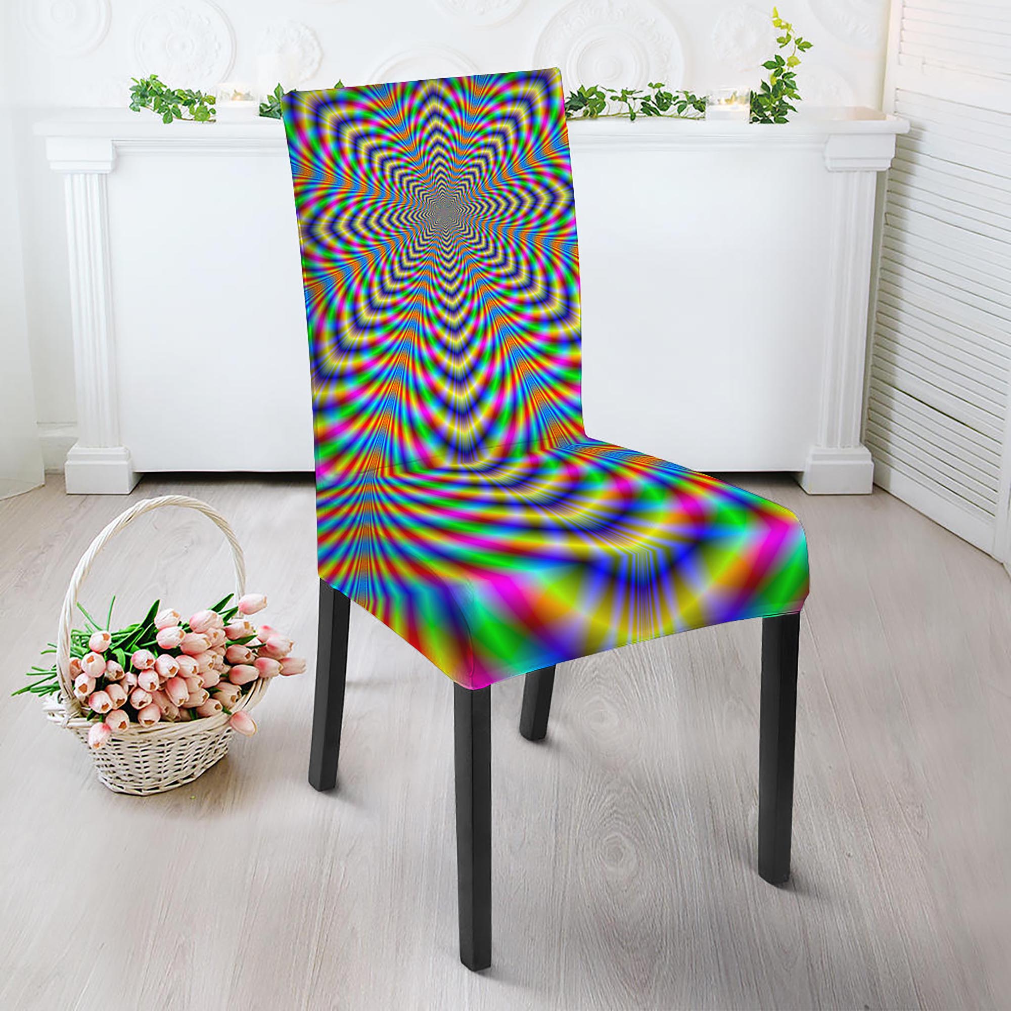 Octagonal Psychedelic Optical Illusion Dining Chair Slipcover