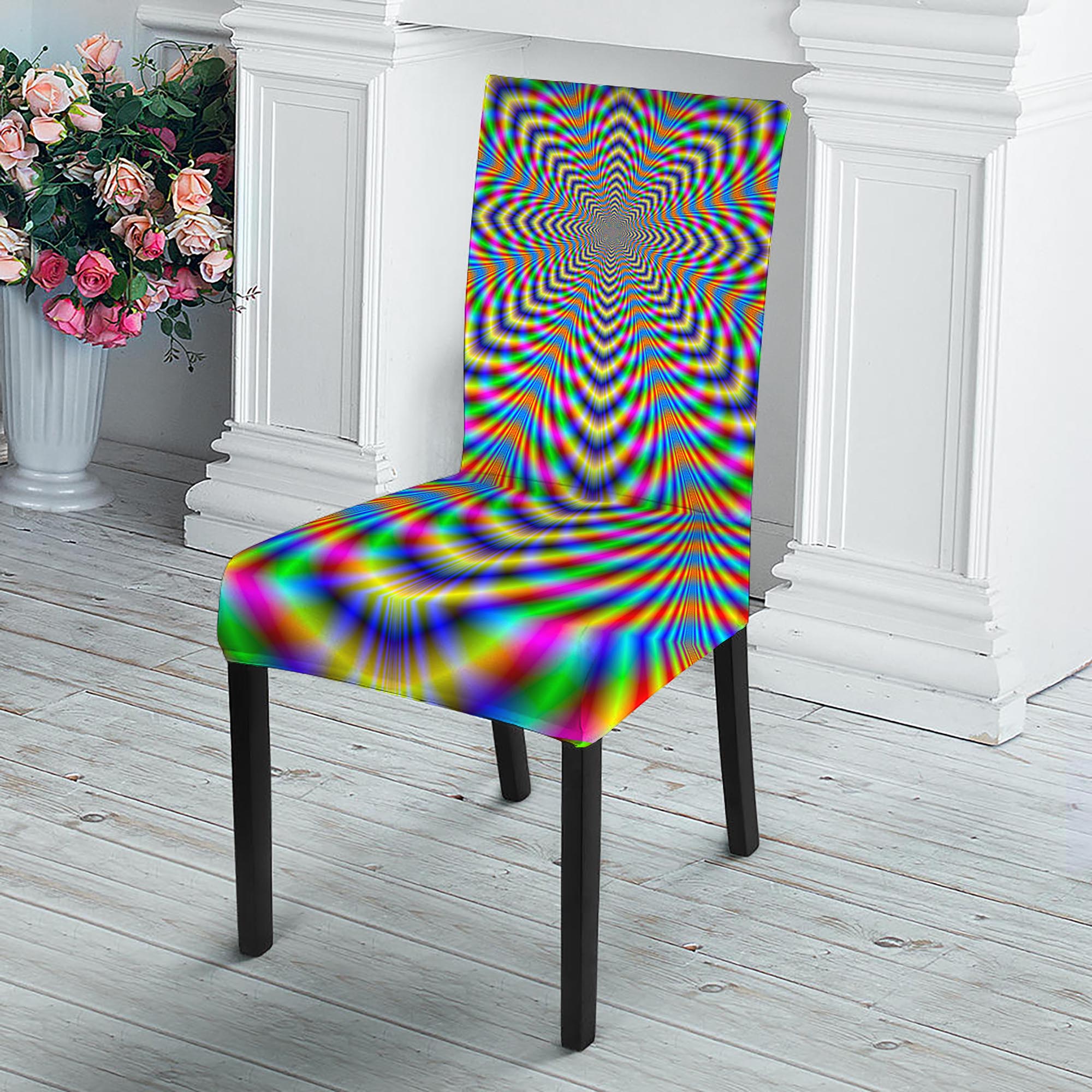 Octagonal Psychedelic Optical Illusion Dining Chair Slipcover