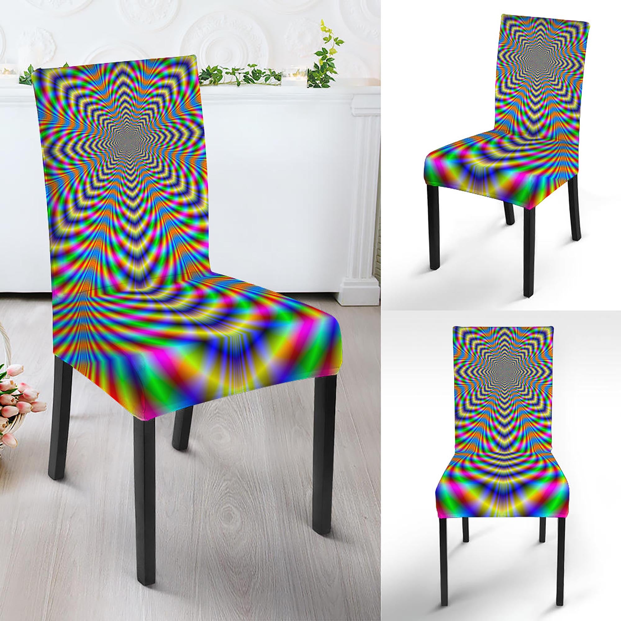 Octagonal Psychedelic Optical Illusion Dining Chair Slipcover