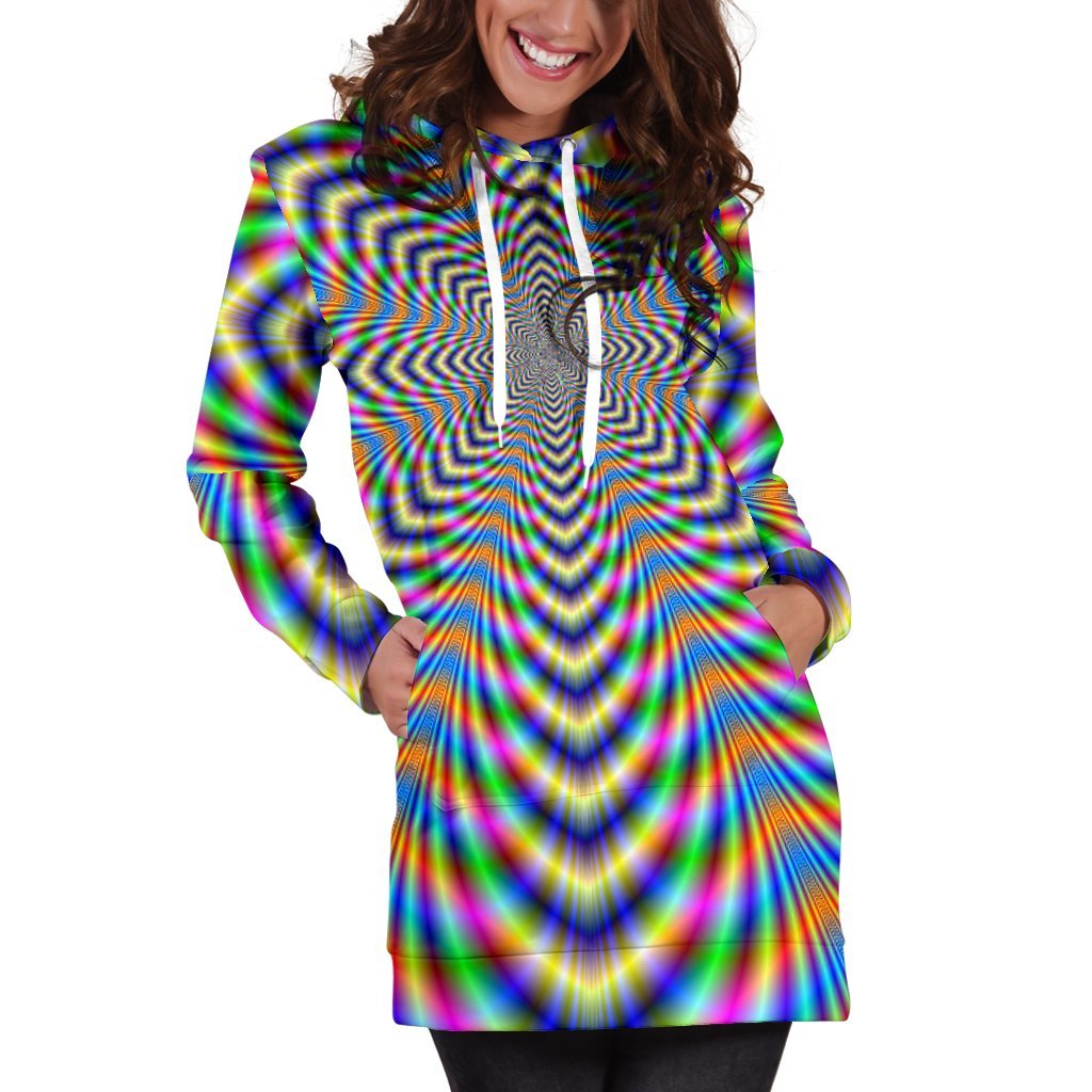 Octagonal Psychedelic Optical Illusion Hoodie Dress GearFrost