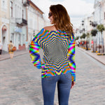 Octagonal Psychedelic Optical Illusion Off Shoulder Sweatshirt GearFrost