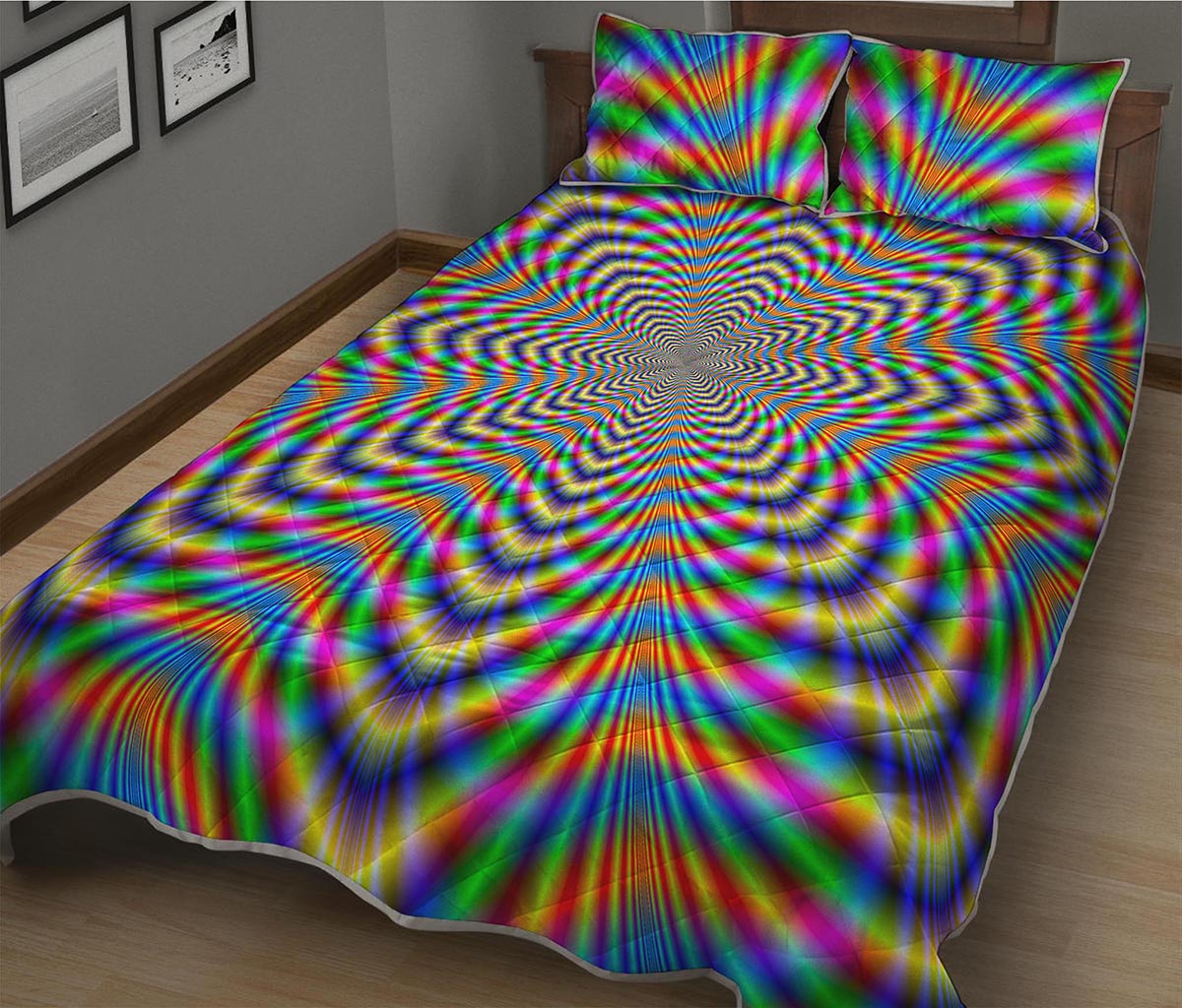 Octagonal Psychedelic Optical Illusion Quilt Bed Set