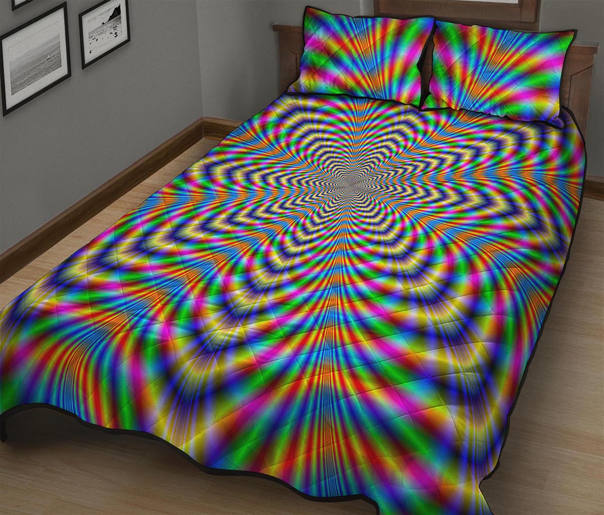Octagonal Psychedelic Optical Illusion Quilt Bed Set