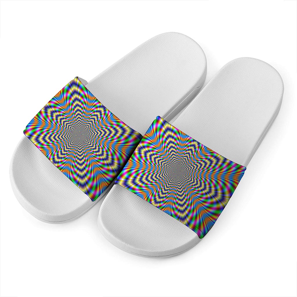 Octagonal Psychedelic Optical Illusion White Slide Sandals