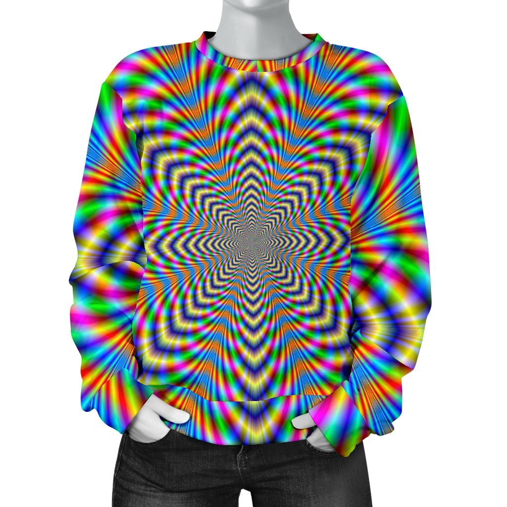 Octagonal Psychedelic Optical Illusion Women's Crewneck Sweatshirt GearFrost