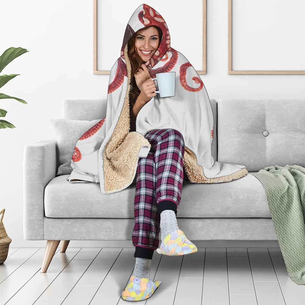 Octopus Tentacles Print Hooded Blanket