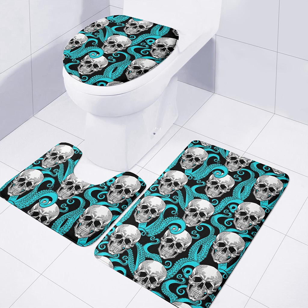Octopus Tentacles Skull Pattern Print 3 Piece Bath Mat Set