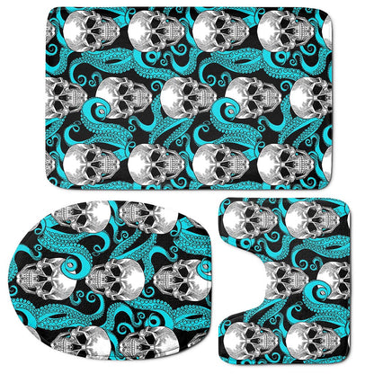 Octopus Tentacles Skull Pattern Print 3 Piece Bath Mat Set