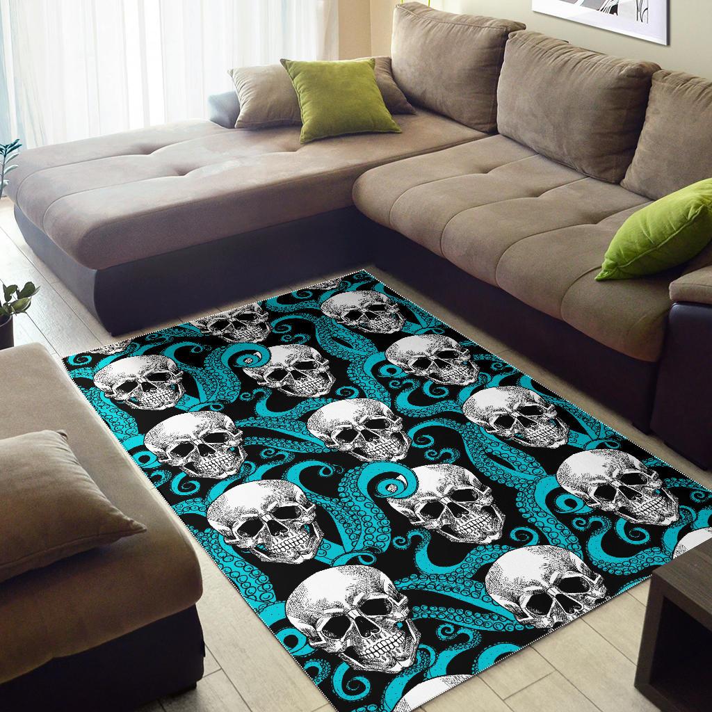 Octopus Tentacles Skull Pattern Print Area Rug GearFrost