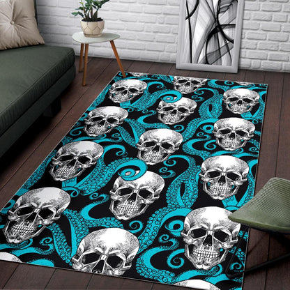 Octopus Tentacles Skull Pattern Print Area Rug GearFrost