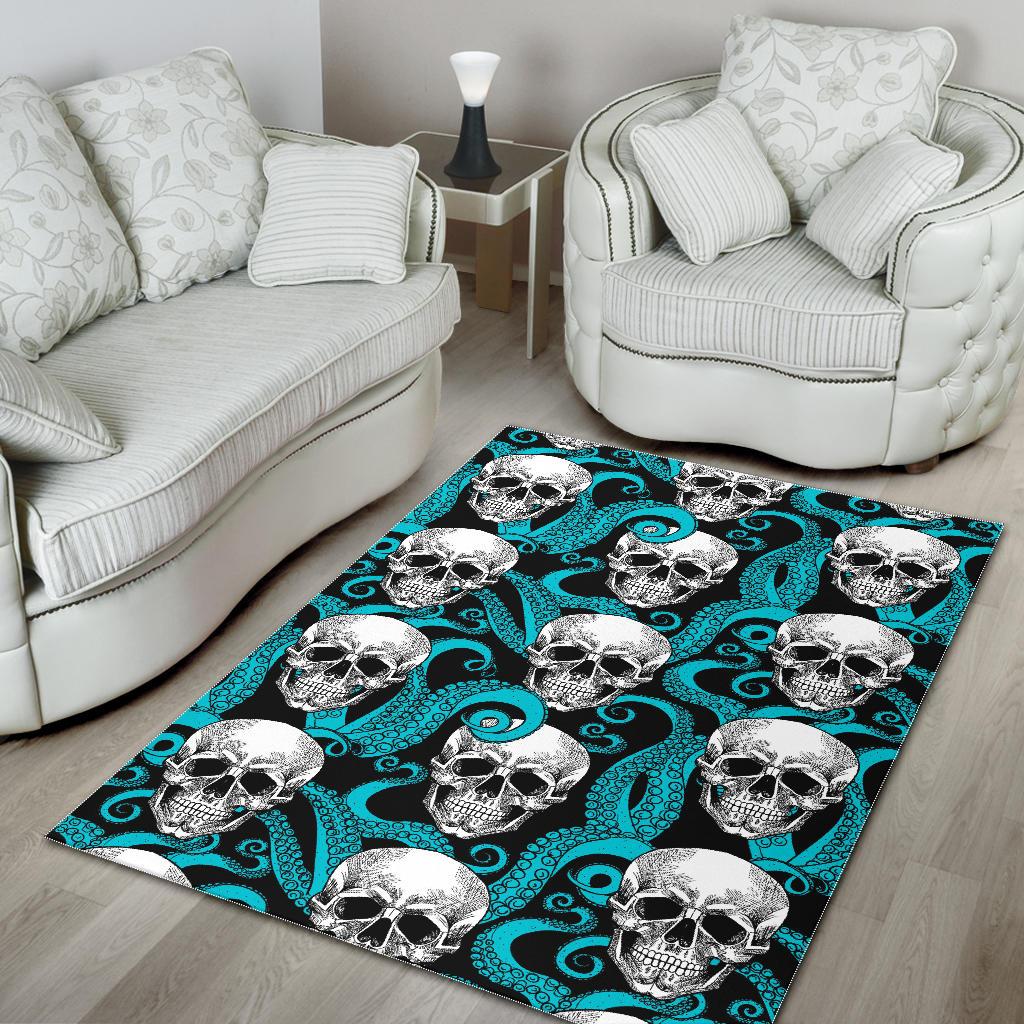 Octopus Tentacles Skull Pattern Print Area Rug GearFrost