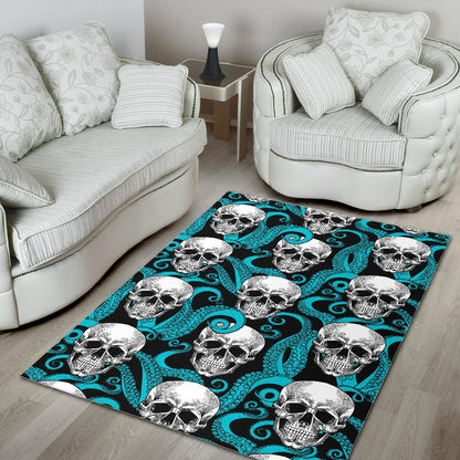 Octopus Tentacles Skull Pattern Print Area Rug GearFrost