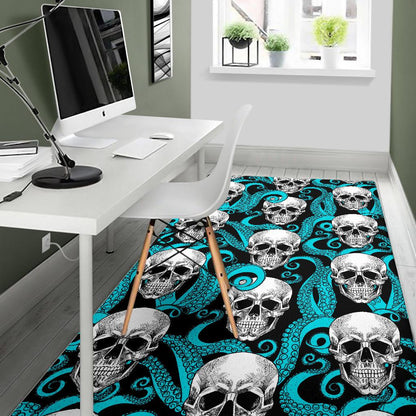 Octopus Tentacles Skull Pattern Print Area Rug GearFrost