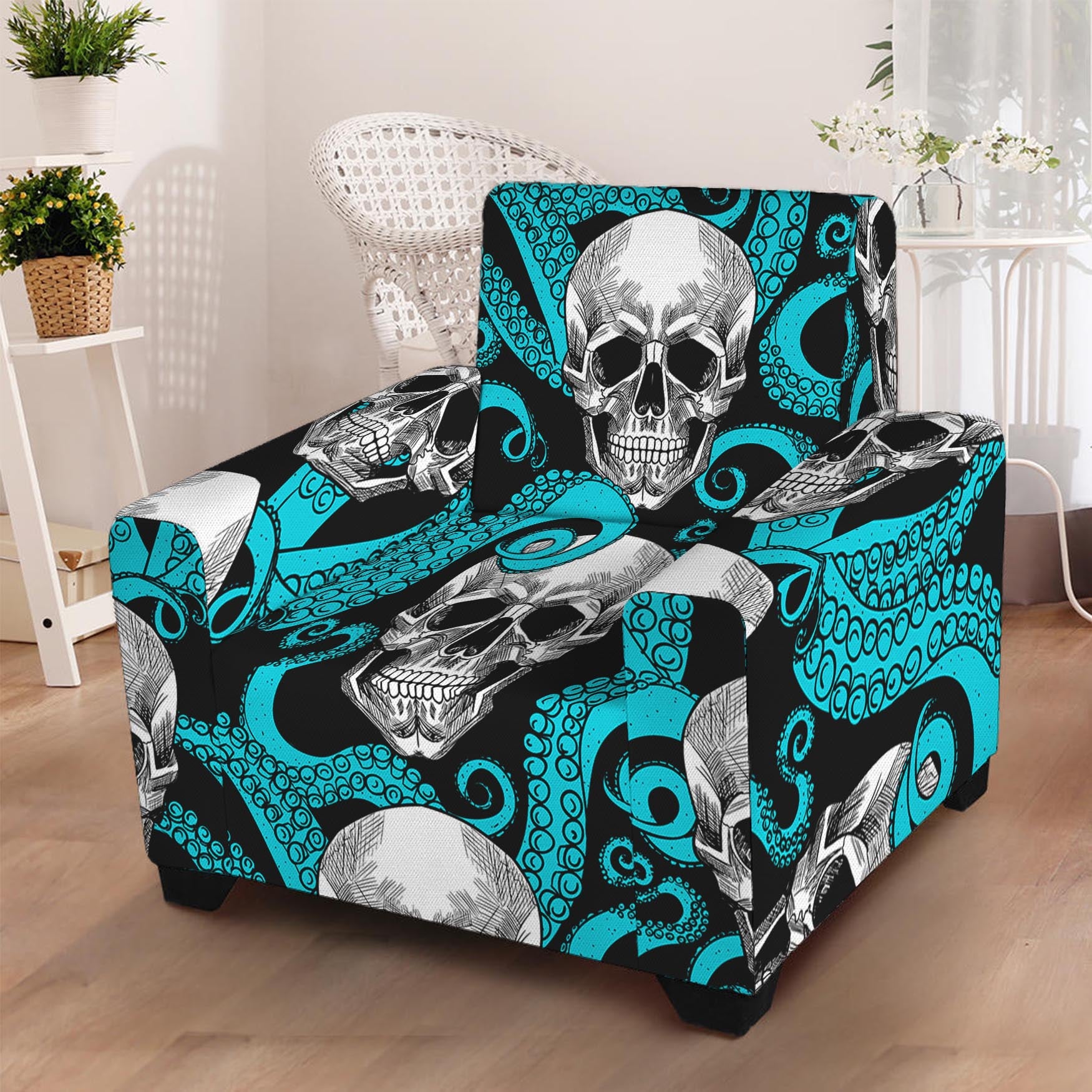 Octopus Tentacles Skull Pattern Print Armchair Slipcover