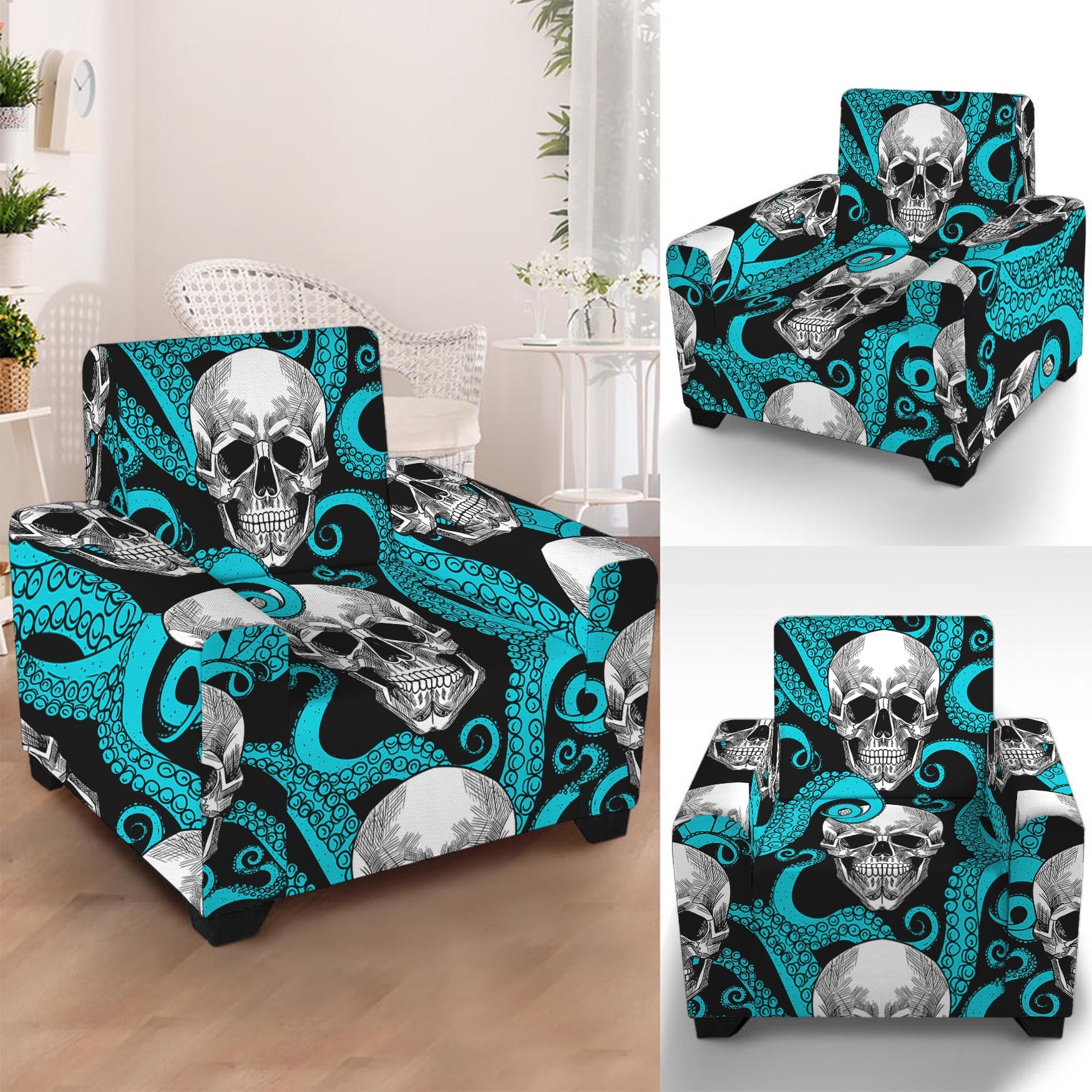 Octopus Tentacles Skull Pattern Print Armchair Slipcover