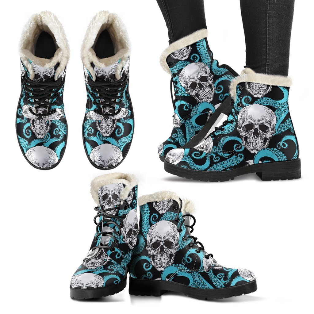 Octopus Tentacles Skull Pattern Print Comfy Boots GearFrost