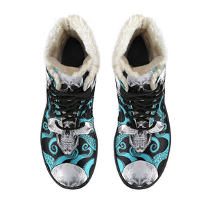 Octopus Tentacles Skull Pattern Print Comfy Boots GearFrost