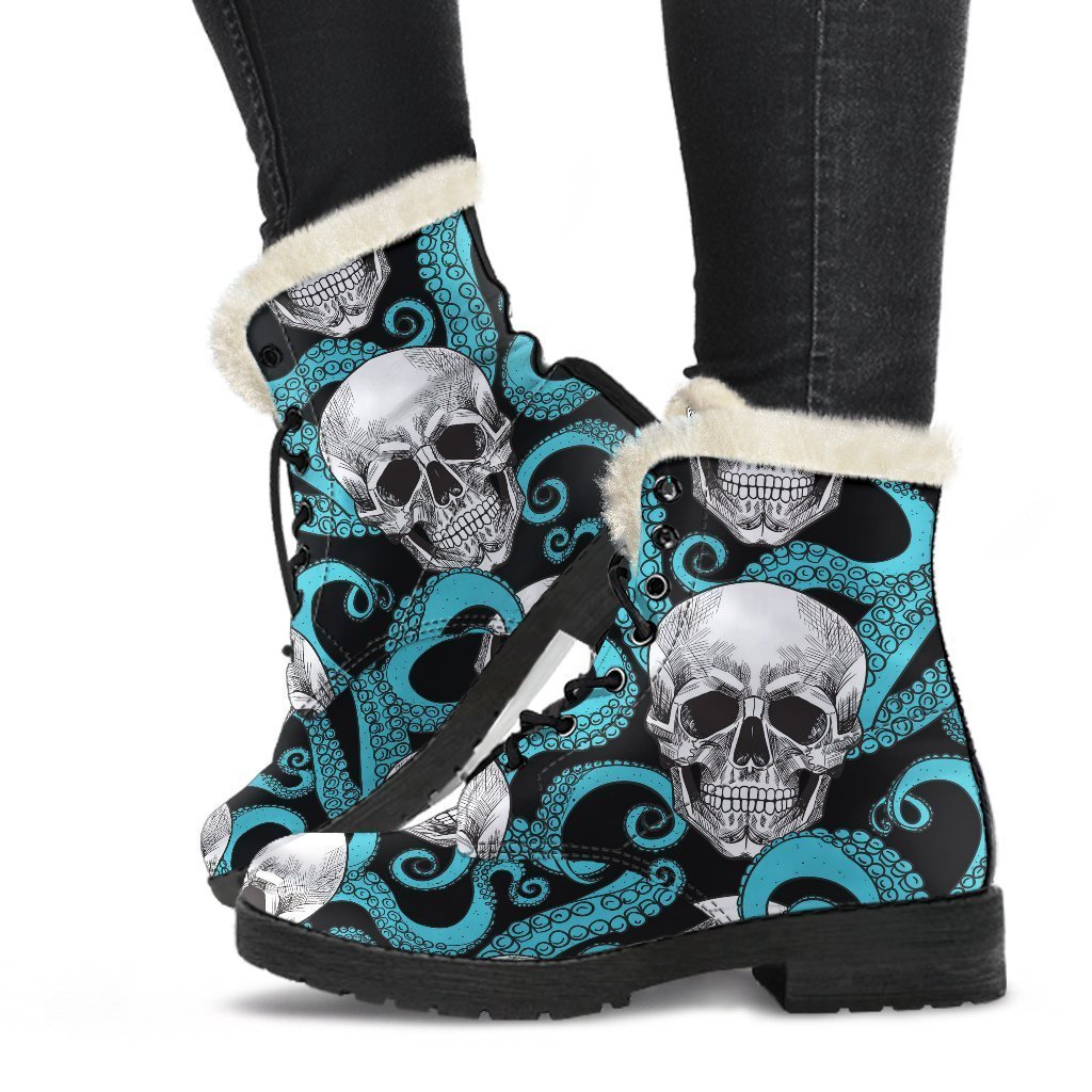 Octopus Tentacles Skull Pattern Print Comfy Boots GearFrost