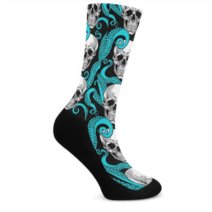 Octopus Tentacles Skull Pattern Print Crew Socks