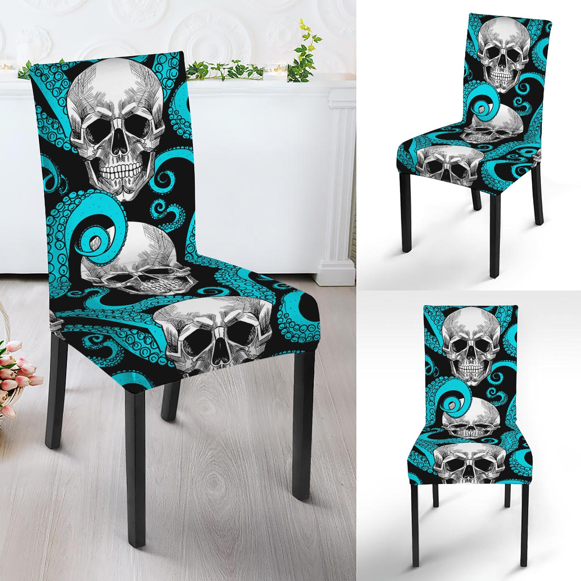 Octopus Tentacles Skull Pattern Print Dining Chair Slipcover