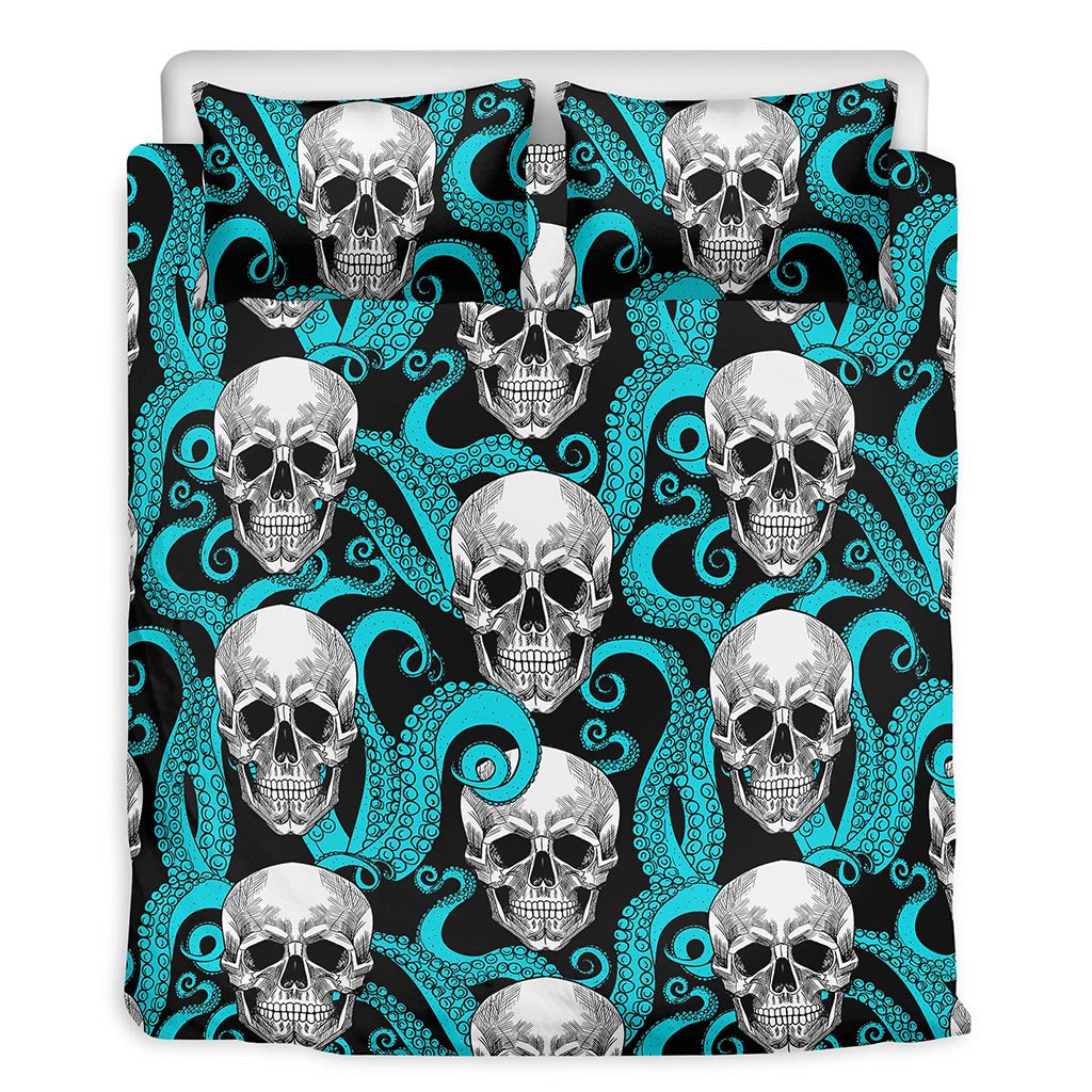 Octopus Tentacles Skull Pattern Print Duvet Cover Bedding Set