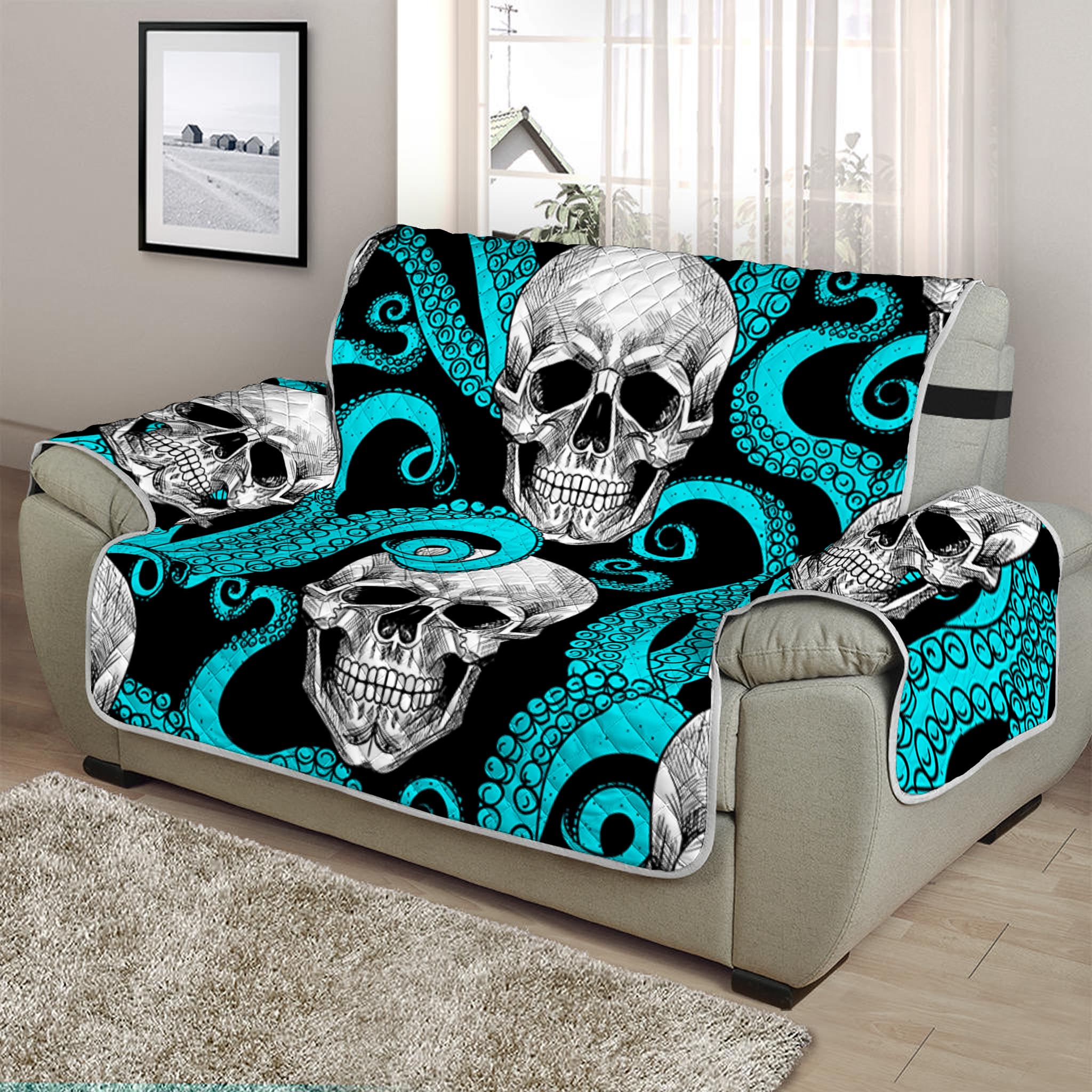 Octopus Tentacles Skull Pattern Print Half Sofa Protector