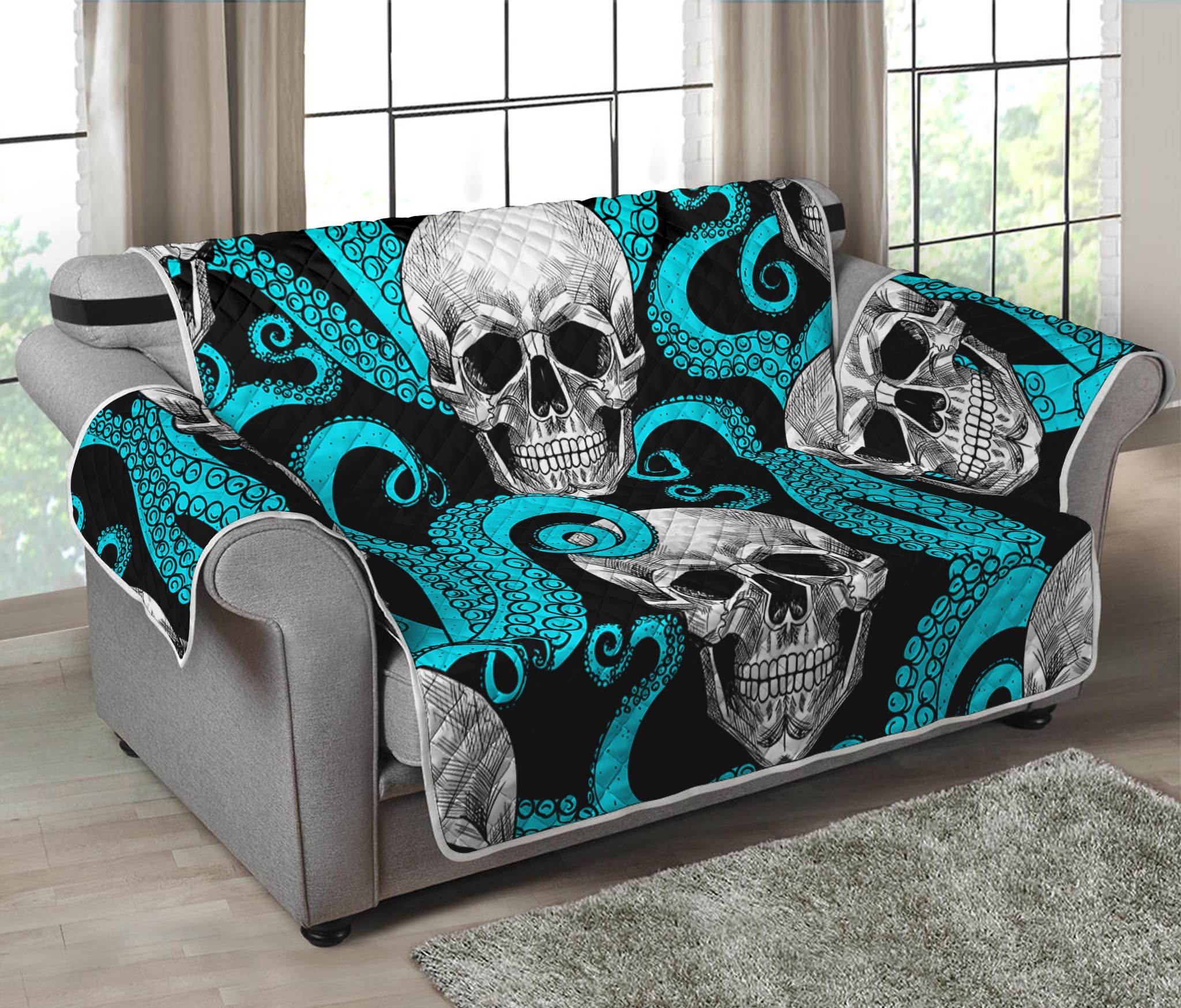 Octopus Tentacles Skull Pattern Print Loveseat Protector
