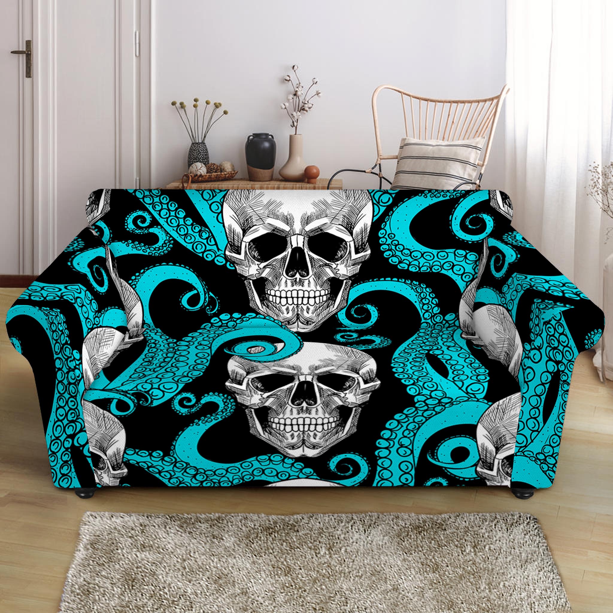 Octopus Tentacles Skull Pattern Print Loveseat Slipcover