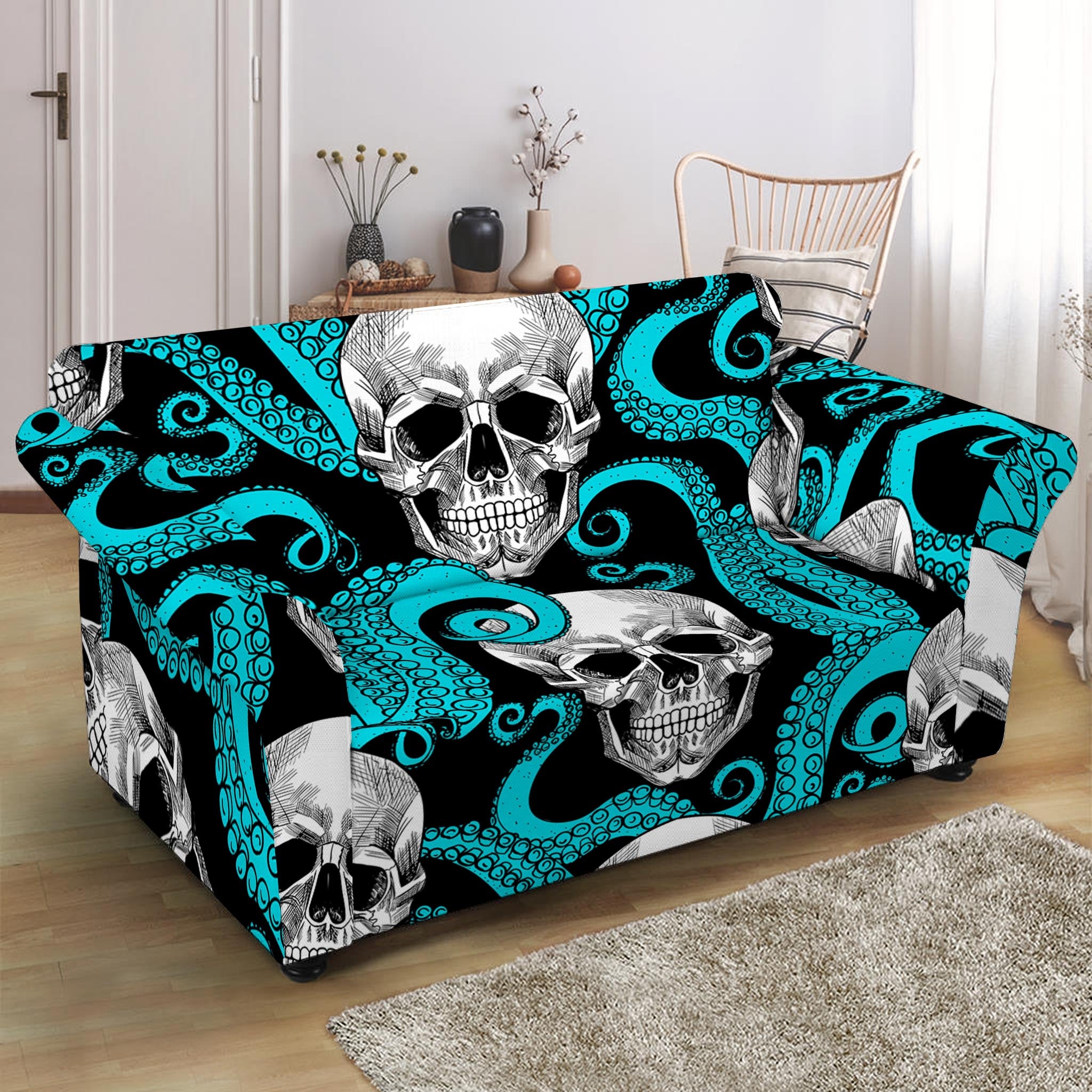 Octopus Tentacles Skull Pattern Print Loveseat Slipcover