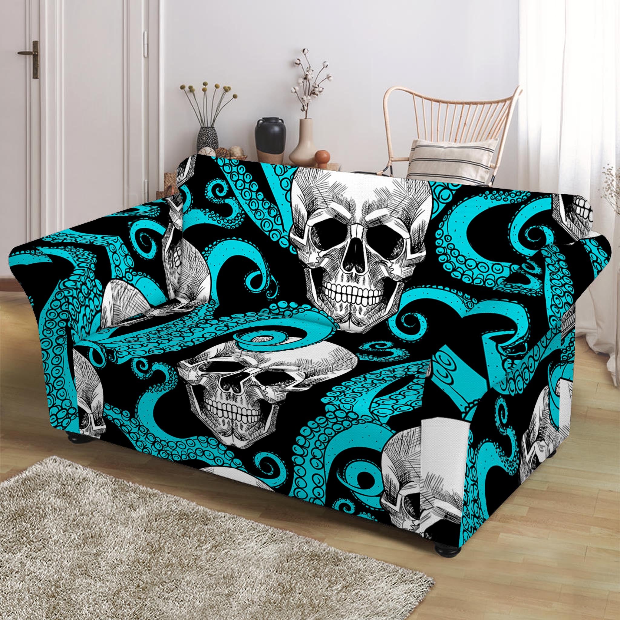 Octopus Tentacles Skull Pattern Print Loveseat Slipcover