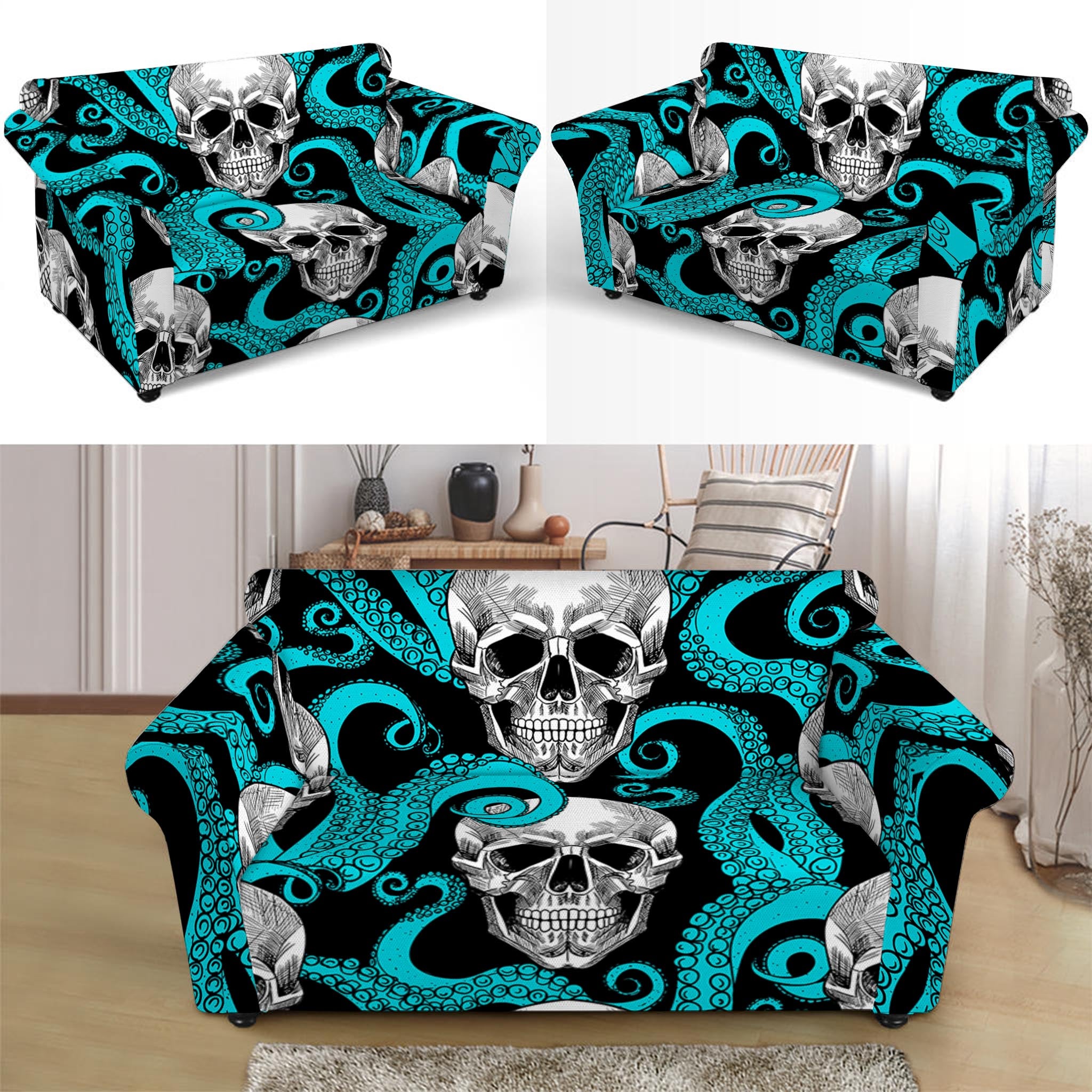 Octopus Tentacles Skull Pattern Print Loveseat Slipcover