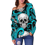 Octopus Tentacles Skull Pattern Print Off Shoulder Sweatshirt GearFrost