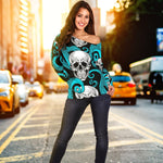 Octopus Tentacles Skull Pattern Print Off Shoulder Sweatshirt GearFrost