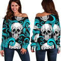 Octopus Tentacles Skull Pattern Print Off The Shoulder Sweatshirt