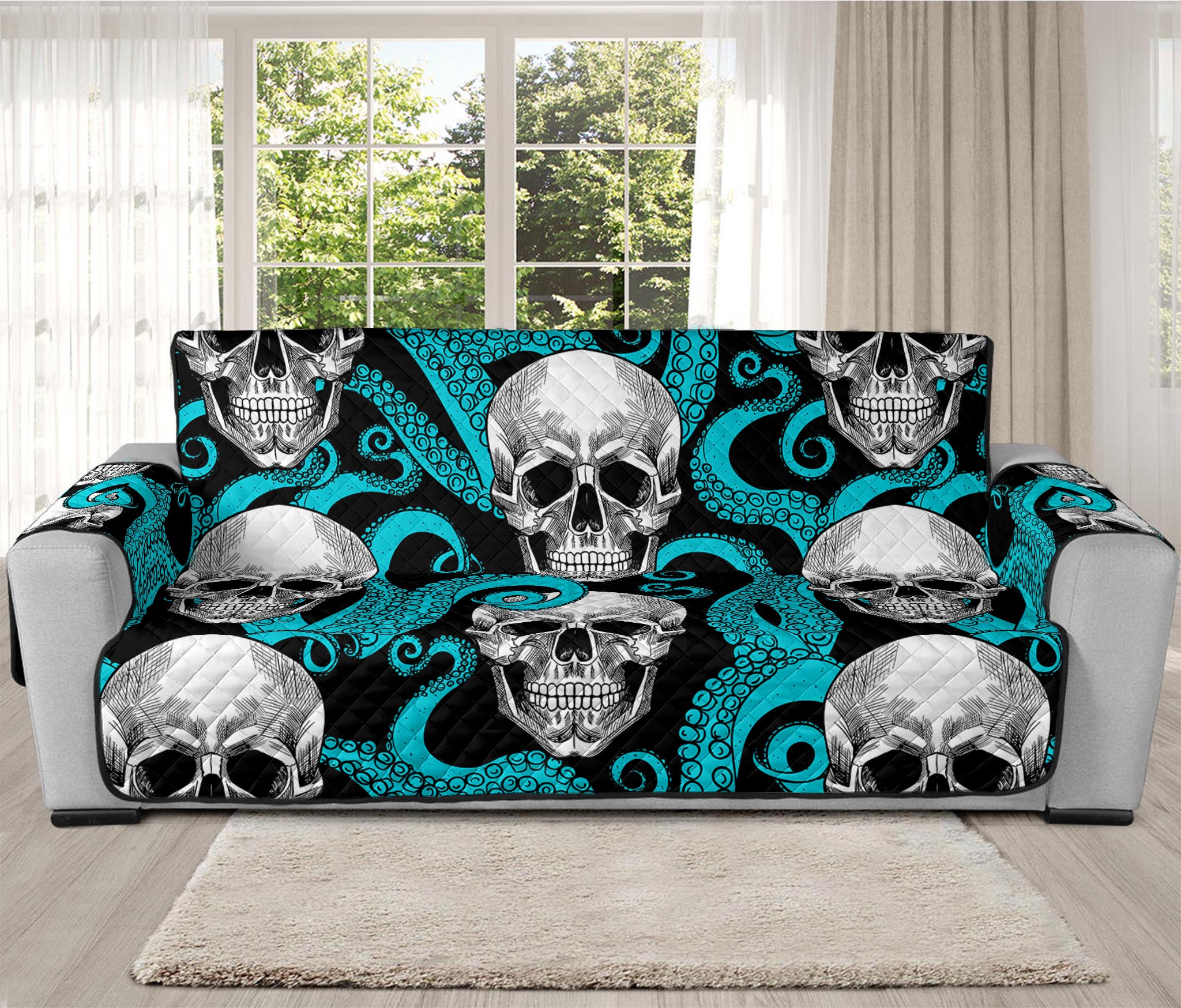 Octopus Tentacles Skull Pattern Print Oversized Sofa Protector