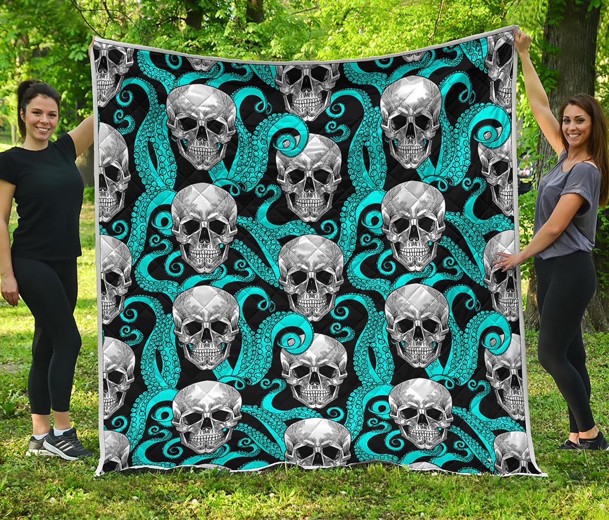 Octopus Tentacles Skull Pattern Print Quilt